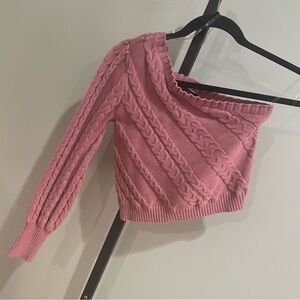 Blue Blush Pink Cable Knit One Shoulder Sleeve Sweater Blouse Size Small